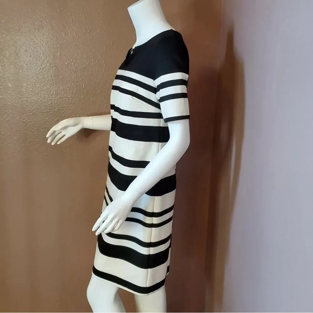 WHITE HOUSE BLACK MARKET ecru & black stripe shift dress size 4 Easter Sunday - Picture 5 of 13